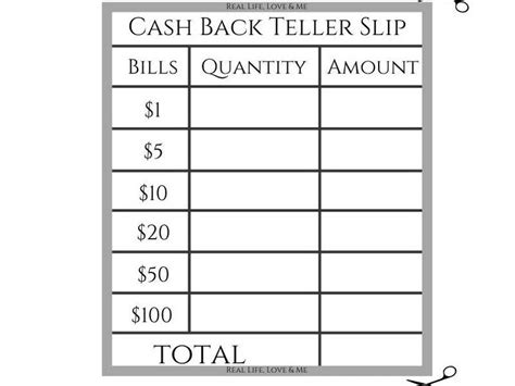 Digital Printable Cash Back Teller Slips Etsy