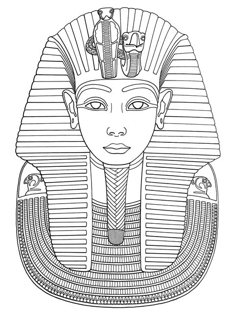 Tutankhamun Mask Egypt Adult Coloring Pages Page Engraving