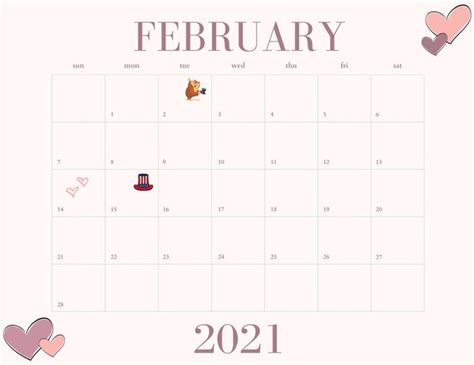 Instant Download February 2021 Calendar Hearts 2021 Etsy In 2021