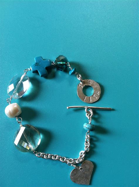 Turquoise Fresh Water Pearls Clear Quartz And Sterling Silver Bracelet