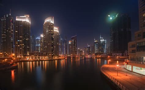 3840x2563 Buildings City Dubai Lake Night Reflection Water 4k