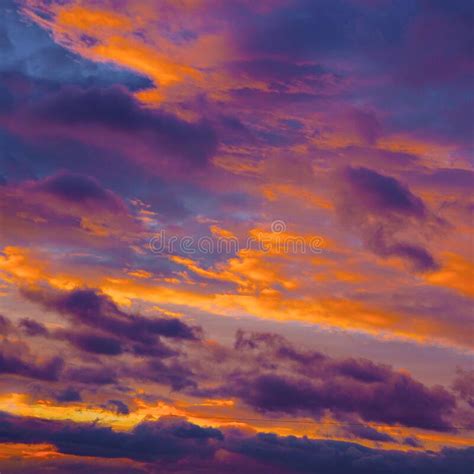 Purple Orange Sunset Evening Sky With Clouds Stock Photo Image Of