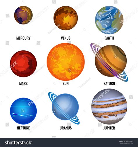 Set Planets Solar System Cartoon Vector เวกเตอร์สต็อก ปลอดค่าลิขสิทธิ์
