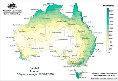 Annual Rainfall For 10 Year Average Australia Map Australia