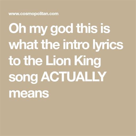 I wanna be like you. Here's what the intro lyrics to the Lion King 'Circle of ...