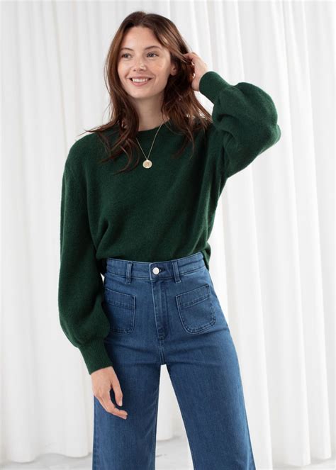 Relaxed Sweater in 2021 | Green sweater outfit, Cropped sweater, Dark green sweater