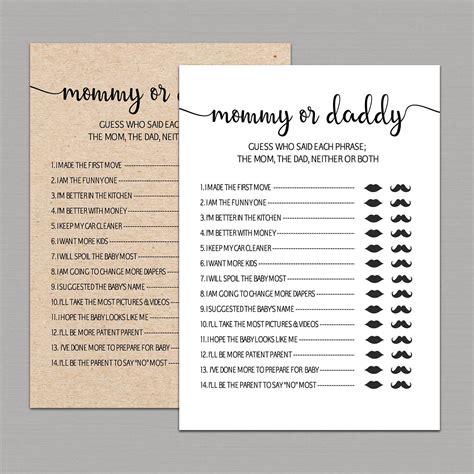 Mommy Or Daddy Baby Shower Game Printable Guessing Game Etsy