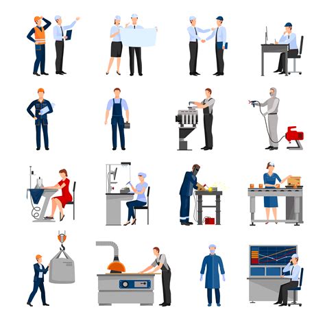 Factory Workers People Icons Set 484890 Vector Art At Vecteezy