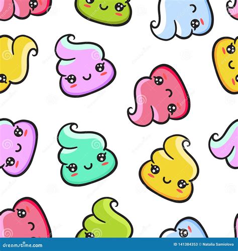 Kawaii Color Poo Emoji Pattern Stock Illustration Illustration Of
