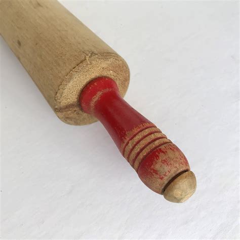 1950s Red Handle Rolling Pin Solid Wood Vintage Kitchen Etsy