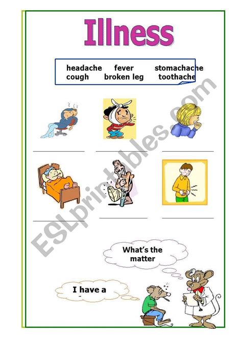 There are five learning methods for you to work through, including two tests. illness - ESL worksheet by omiimo | Worksheets for kids, English lessons for kids, Vocabulary ...