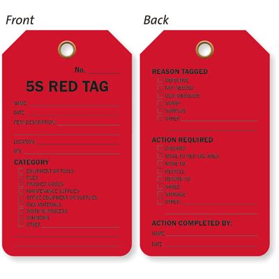 We would like to show you a description here but the site won't allow us. 5S Red Tag Production Control Tag - Safety Tags, SKU: TG-0760