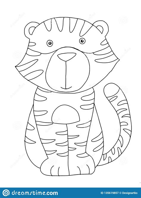 Cute Animal Tiger Cartoon Illustration Coloring Drawing