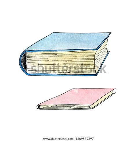 Thick Thin Books Watercolor Illustration Isolated 스톡 일러스트 1609539697