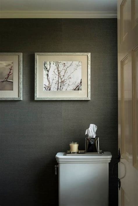 Grass Cloth Wallpaper Dark Gray For Entry Silver Toned Frames Too