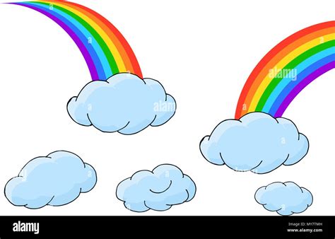 Set Of Rainbows With Clouds Vector Illustration Stock Vector Image