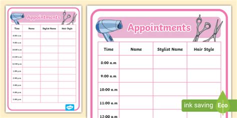 Hairdressers Role Play Appointment Sheet Teacher Made