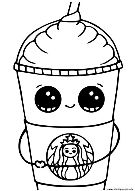 Starbucks Cups Kawaii Coloring Page Printable