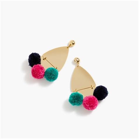 Gold Earrings With Pom Poms