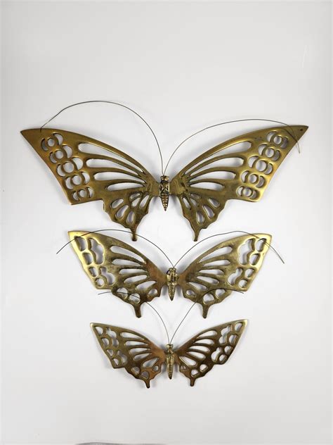 3 Vintage Brass Butterfly Wall Hangers Etsy