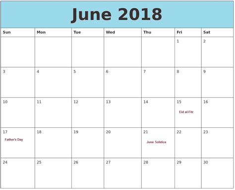 June 2018 Holidays Calendar Latest Calendar