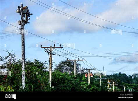 High Voltage Power Pole With Wires Tangled Hi Res Stock Photography And