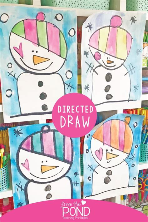 Three Snowmen Painted On Canvass With The Words Directed Draw In Front