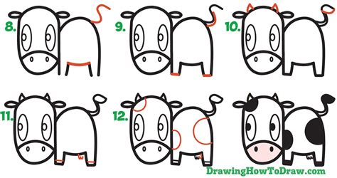 How To Draw A Cute Cartoon Kawaii Cow Easy Step By Step Drawing