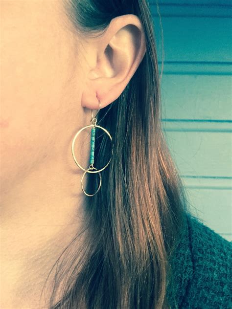 Gold Filled Hoop Earrings Turquoise And Gold Earrings Gold Etsy