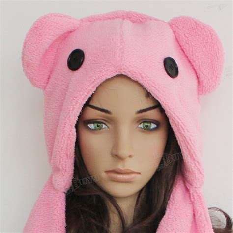 Fashion Warm Furry Women Kawaii Bear Hoodie Gloves Pocket Hat Sherpa