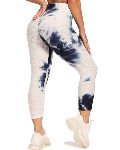 SEASUM High Waist Yoga Capris For Women Tummy Control Tie Dyed Butt Lift Leggings Textured