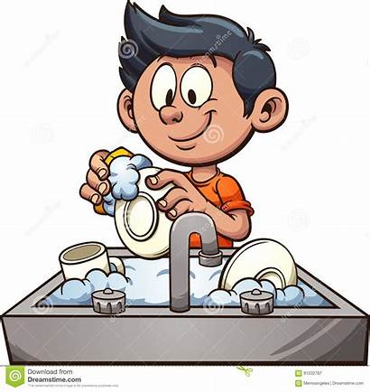 Washing Dishes Boy Vector Illustration Clip Simple