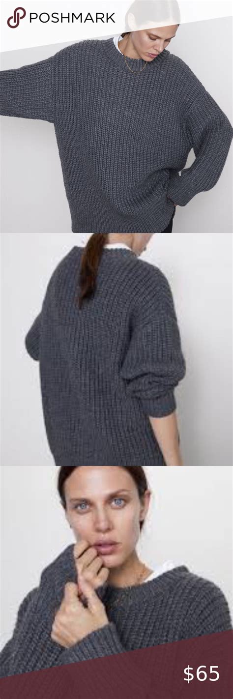 Zara Oversized Purl Knit Sweater Grey Size Small Grey Knit Sweater Yellow Cable Knit Sweater
