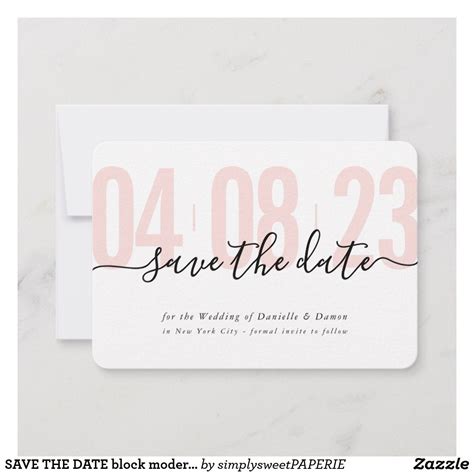 Save The Date Block Modern Calligraphy Blush Black Rsvp Card Zazzle