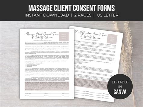 editable massage consent form and liability waiver massage therapist forms massage consent form