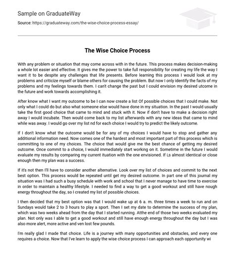 ⇉the Wise Choice Process Essay Example Graduateway