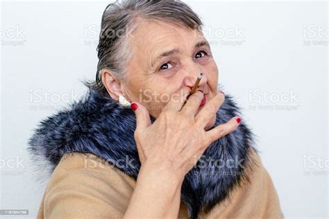 Fashionable Old Lady Smokes Grandmas A Hipster Smoking A Cigarette And