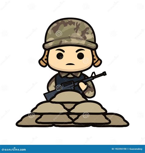 Cute Soldier Army Mascot Design Illustration Stock Vector