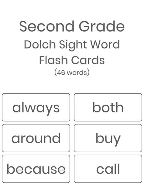 Printable Second Grade Dolch Sight Words Flash Cards 46 Words Etsy