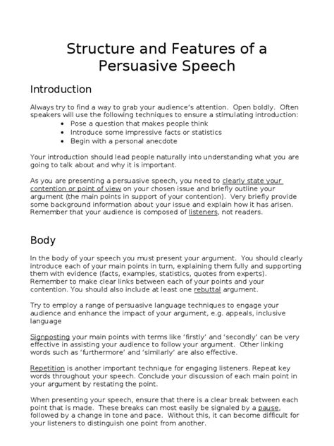 Structure And Features Of A Persuasive Speech Argument Reason