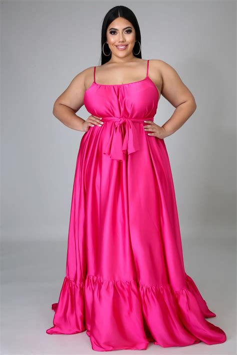 Pink Satin Plus Size Sun Dress Dresses Long Midi Dress Classy Outfits