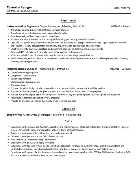 Instrumentation Engineer Resume Samples Velvet Jobs