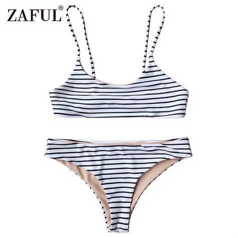 Zaful 2018 New Women Striped Cami Bralette Bikini Set Sexy Low Waisted