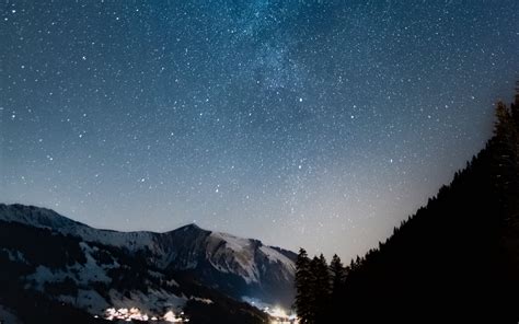 Download Wallpaper 3840x2400 Mountain Starry Sky Night Dark Nature