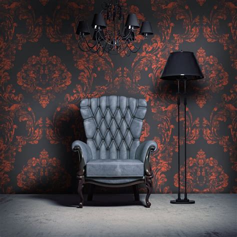 Dark Gothic Damask Mural Vintage Victorian Wallpaper Retro Etsy