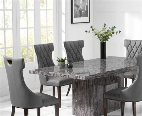 Modern Grey Marble Dining Table Set With 6 Chairs Homegenies