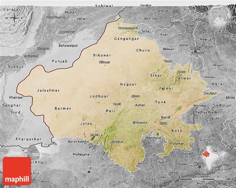 Satellite 3d Map Of Rajasthan Desaturated