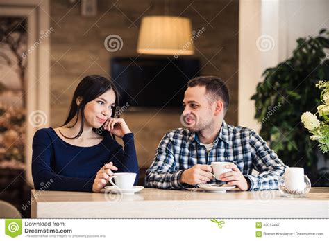 People Communication And Dating Concept Happy Couple Drinking Tea At