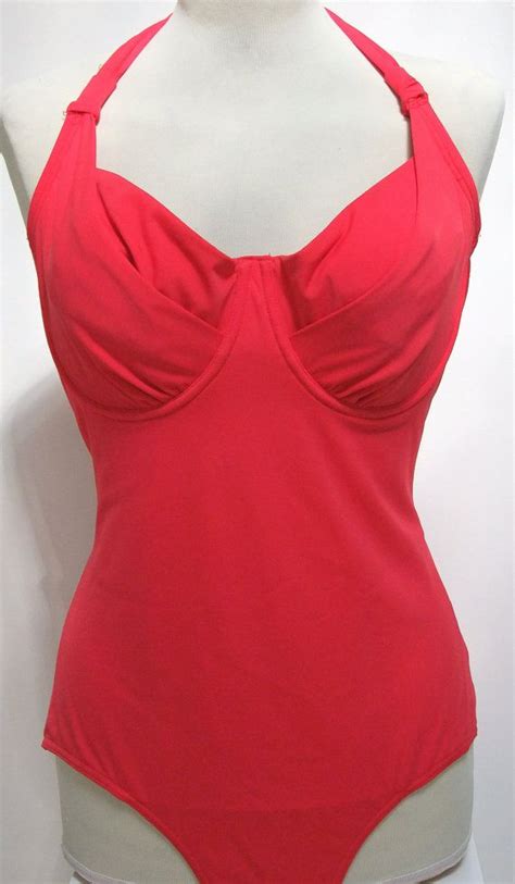 Sale Red Halter Plus Size Swimsuit One Piece Underwire Swimwear Back Tie Sexy Hot Red