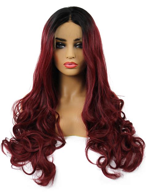 47 Off Long Center Parting Ombre Wavy Lace Front Synthetic Wig Rosegal